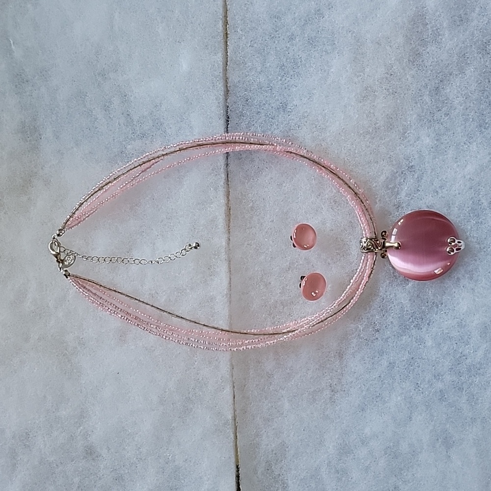 Premier Designs Pink Cat Eye Pendant and Earrings Set